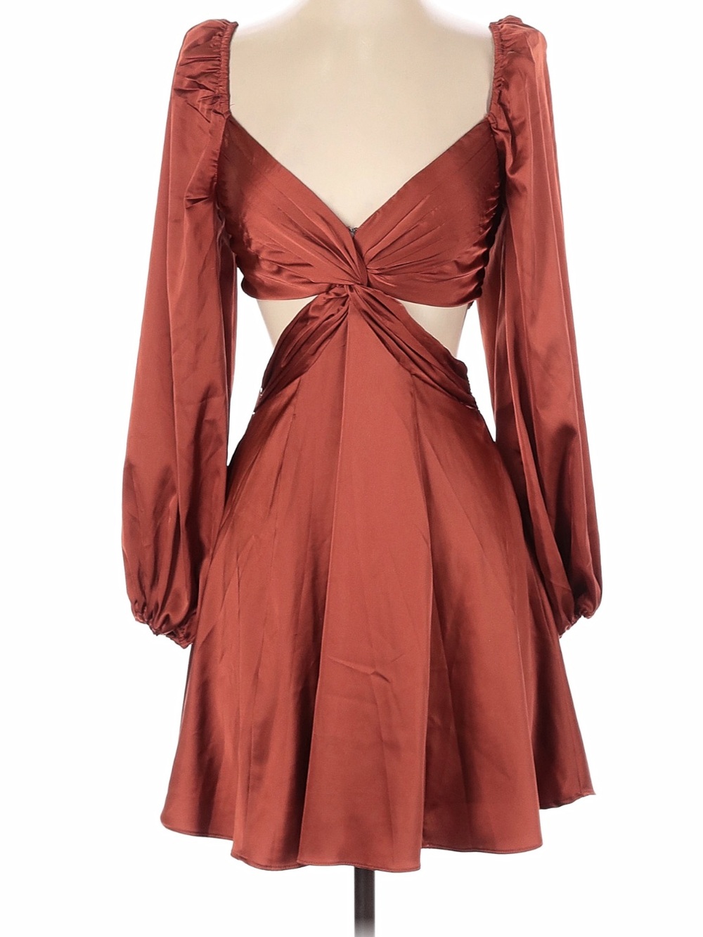 NWOT ASTR the label Rust Brown Long Sleeve Tie-Front Mini cocktail Dress XS
